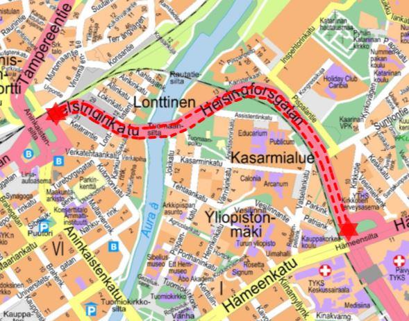 Karta över den avstängda vägsträckan