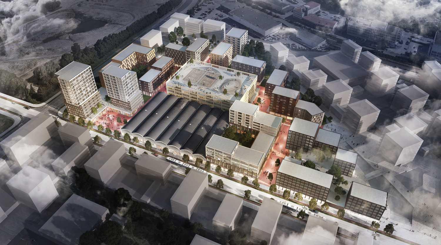 Visionsbild över nytt bostadsområde.