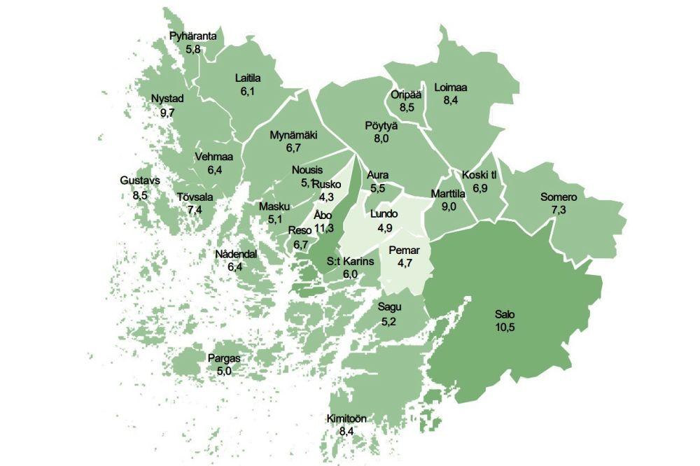 Karta med arbetslöshetssiffror