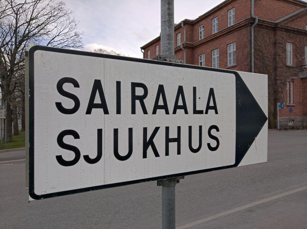 Sjukhusskylt.