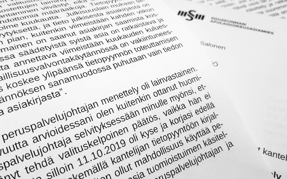 Bild av beslut från riksdagens biträdande justitieombudsman